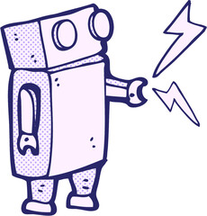 cartoon little robot in bright neon color