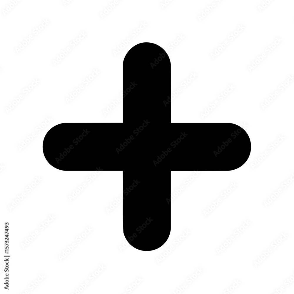 Poster plus sign icon design in solid black simple addition symbol on white background
