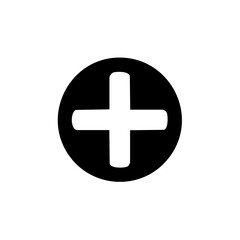 Obraz premium Black circle with plus sign icon for medical cross, addition, add or math symbol