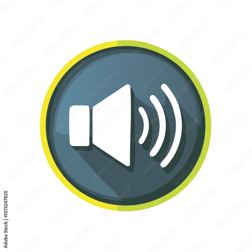 Poster stylized volume icon with sound waves in a circular shape with yellow outline on a white background