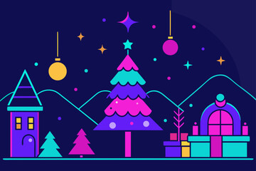 Fototapeta premium christmas night with house