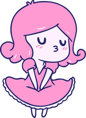 freehand drawn cartoon of cute kawaii girl in bright neon color