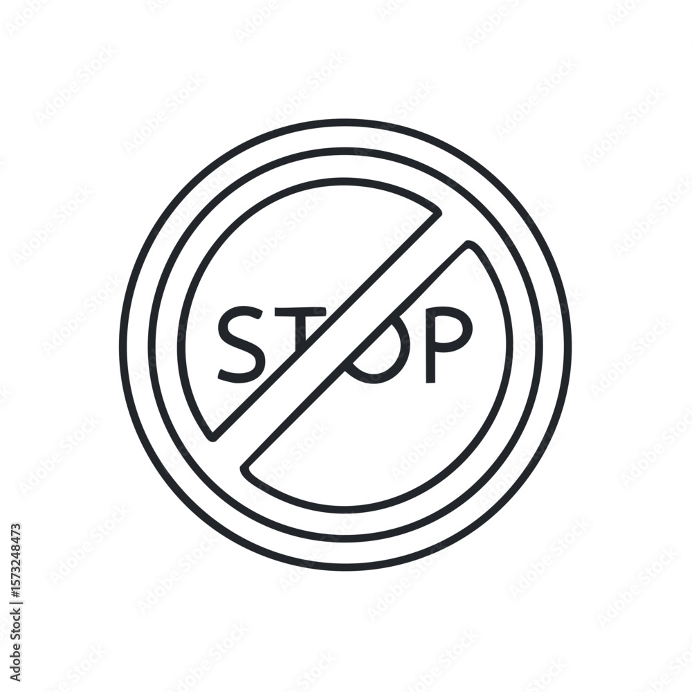 Poster a minimalistic black line art stop sign in a circle with a diagonal line striking through the word a
