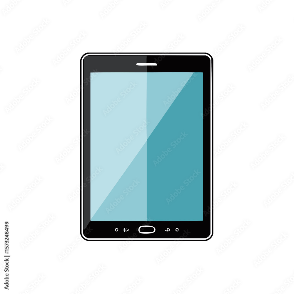 Poster isolated tablet illustration with touchscreen display featuring buttons for interface design and tec