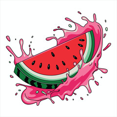 Juicy watermelon slice splashing pink liquid fruit