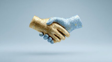 AI Handshake: Tech, Partnership, Innovation, Gold & Blue