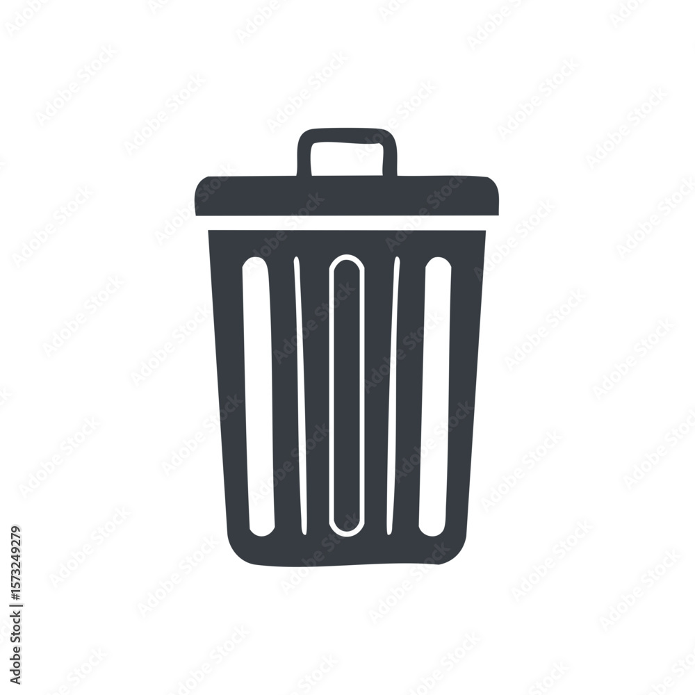 Poster simple dark gray trash can icon with handle and lid on white background. vector illustration