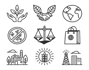 Clean Minimalist Line Art Icons Sustainability, Global Unity, and Ethical Business  (AIzaSyBPluA00JHWB_yZmnGRfJjzSq9nZc_H0CA)