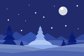christmas night landscape with snow