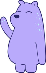 cartoon doodle bear waving in bright neon color