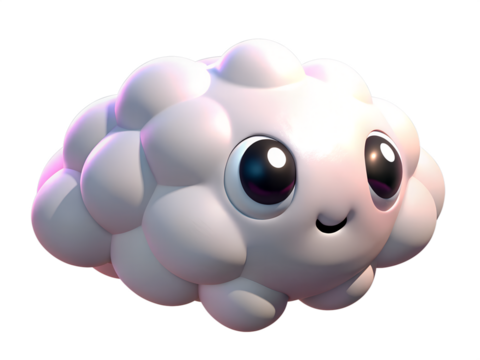 Cute Cartoon Cloud Character with Big Eyes on Transparent Background