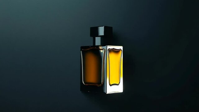 Amber perfume bottle on dark background
