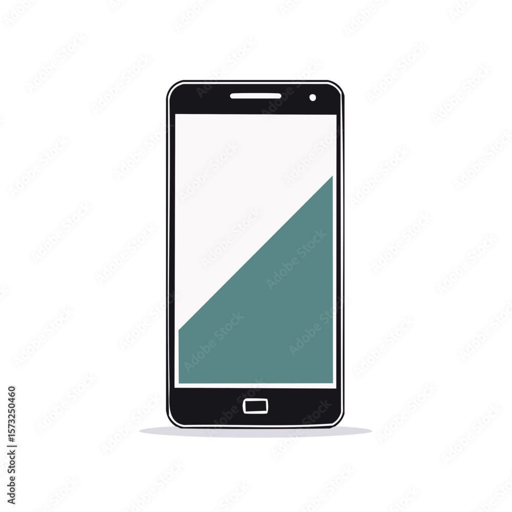 Poster smartphone mockup with color fill design element, blank white screen for app or website template, is