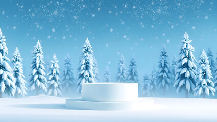 Obraz premium Winter Forest Snow Podium Display Background