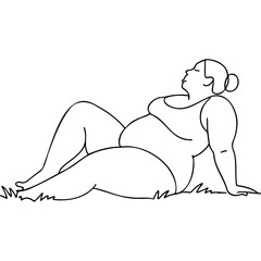 Obraz premium Plus size woman relaxing on grass in a simple line drawing 