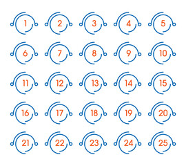 Numbers 1-25 for science, education, business, technology world. Numbers 1-25 concept in geometric shapes