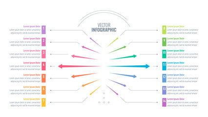 arrow infographic template. fourteen steps colorful arrows information template. infographic template for business, education, technology, industry world. information template for annual report