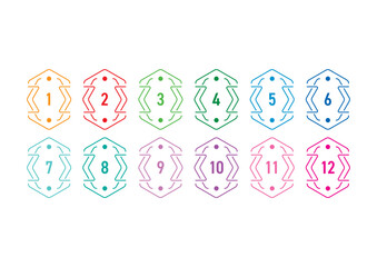 Numbers 1-12 for science, education, business, technology world. Numbers 1-12 concept in linear and geometric shapes