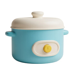 Cute 3D cartoon rice cooker, a modern kitchen appliance for cooking food. Isolated on transparent background, png
