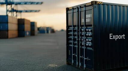 Global shipping box: export stamp, trade port, sealed parcel, cargo move, route mark, freight course, labeled lid, customs pass, transport scheme, economic bridge, border path, storage dock