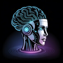 Obraz premium Futuristic AI Brain and Robot Face Icons