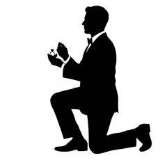 Silhouette of Man Proposing with Engagement Ring