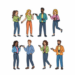 Fototapeta premium Group of people chatting and gesturing, casual style