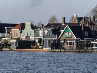 View of Zaanse-Schans (Netherlands) on a sunny winter morning