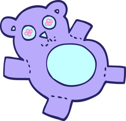hand drawn doodle style cartoon teddy bear in bright neon color