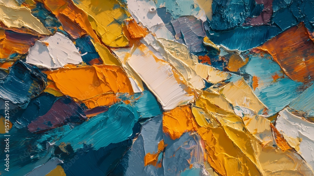 Poster vivid abstract oil paint texture background with thick impasto brushstrokes creating a dynamic color