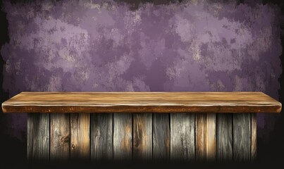 Wooden tabletop against a textured purple wall
