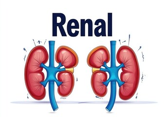 Two human kidneys, anatomical illustration
