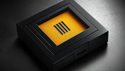 Black box with yellow inset, square shape