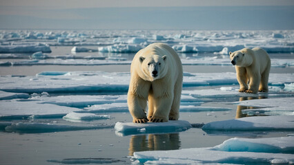 Polar bears struggling on melting ice due to climate change