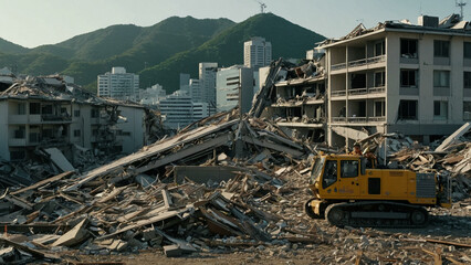 Destruction Scene in a Modern City Landscape