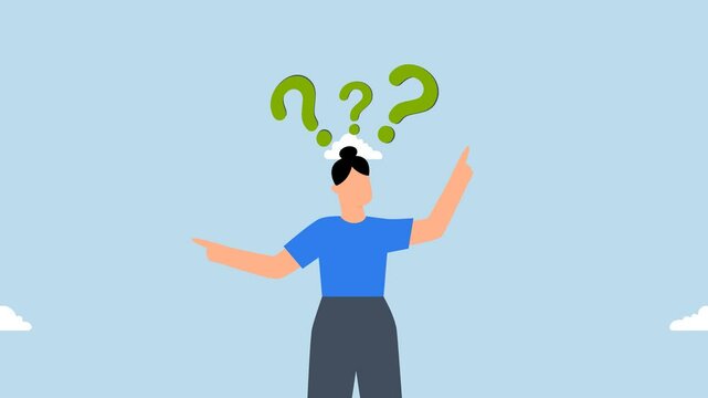 4k animation of questionable business woman choosing option and pointing left and right.