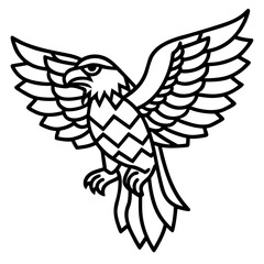 Obraz premium Stylized black line art eagle with wings spread wide in flight