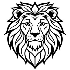 Fototapeta premium Stylized black and white lion head emblem with flowing mane