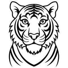 Stylized black and white tiger face with bold stripes and fierce expression