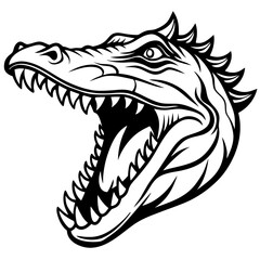 Fierce alligator head with mouth wide open and sharp teeth