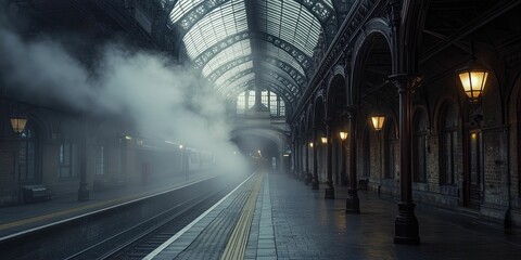 Mystical fog rolling through a Victorian railway station © Pcs
