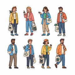 People carrying reusable bags eco friendly lifestyle