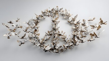 A unique symbol of peace created from doves in flight, symbolizing unity and tranquility. This piece conveys the message of world peace and harmony