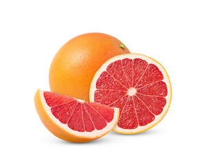 Whole grapefruit and a cut isolated. Grapefruit slice isolated.