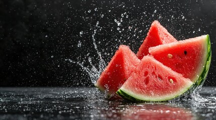   Watermelon Slice Splashes into Water