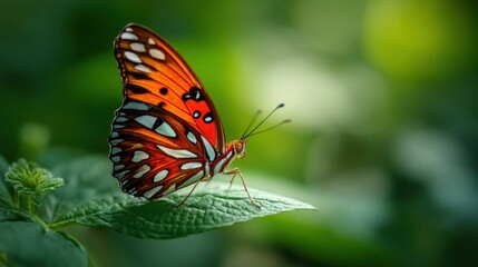 Fototapeta premium Monarch Butterfly Close-Up on Green Leaf – Nature Macro Wallpaper