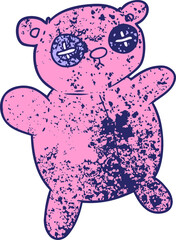 old teddy bear cartoon in bright neon color