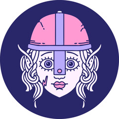 icon of elf fighter character face in bright neon color