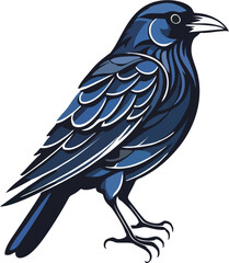 Modern Blue Crow Vector Illustration – Stylized Bird Logo Design