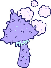cartoon weird mushroom in bright neon color
